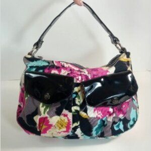 Ted Baker Women's Pink Black Floral Handbag Satchel Canvas Patent Leather